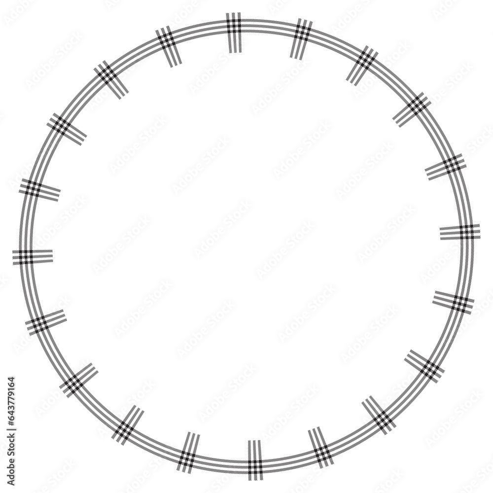 Fototapeta premium Round frame vintage pattern design template. Circle border designs plaid fabric texture. Scottish tartan background for collage art, gif card, handmade crafts.