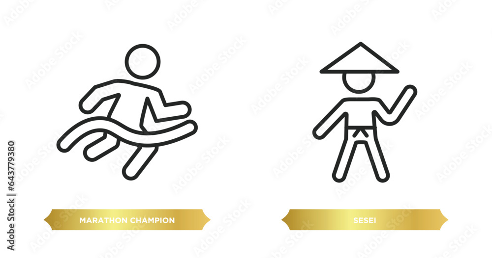 two editable outline icons from sports concept. thin line icons such as marathon champion, sesei vector. two editable outline icons from sports concept. thin line icons such as marathon champion, sesei vector.