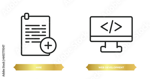 two editable outline icons from startup stategy and concept. thin line icons such as hire, web development vector.
