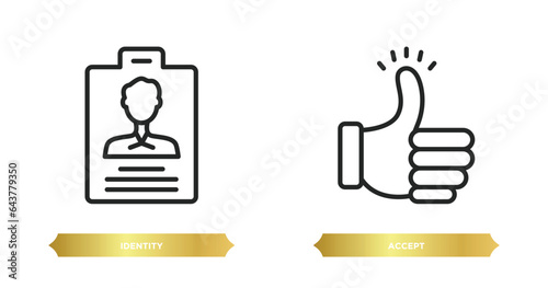 two editable outline icons from startup stategy and concept. thin line icons such as identity, accept vector.