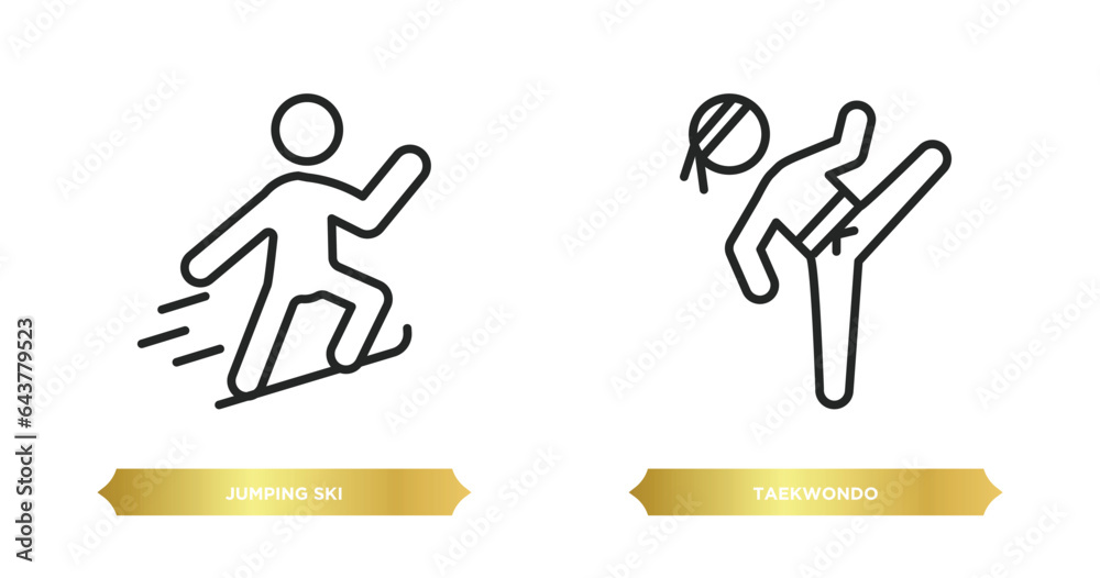 two editable outline icons from sports concept. thin line icons such as jumping ski, taekwondo vector. two editable outline icons from sports concept. thin line icons such as jumping ski, taekwondo vector.