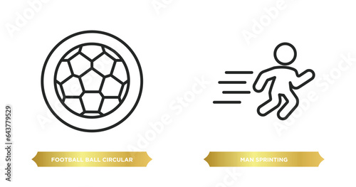 two editable outline icons from sports concept. thin line icons such as football ball circular, man sprinting vector.