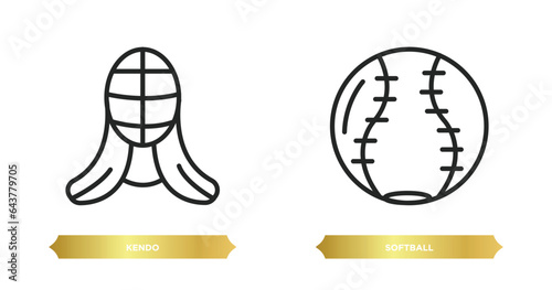 two editable outline icons from sport concept. thin line icons such as kendo, softball vector.