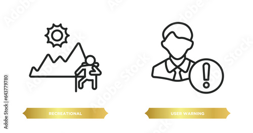 two editable outline icons from social media marketing concept. thin line icons such as recreational, user warning vector.