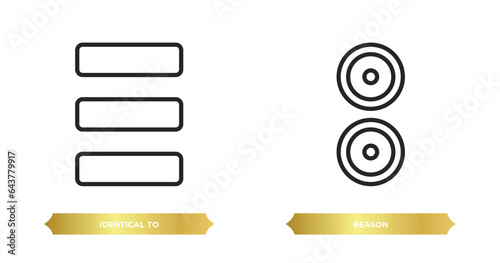 two editable outline icons from signs concept. thin line icons such as identical to, reason vector.