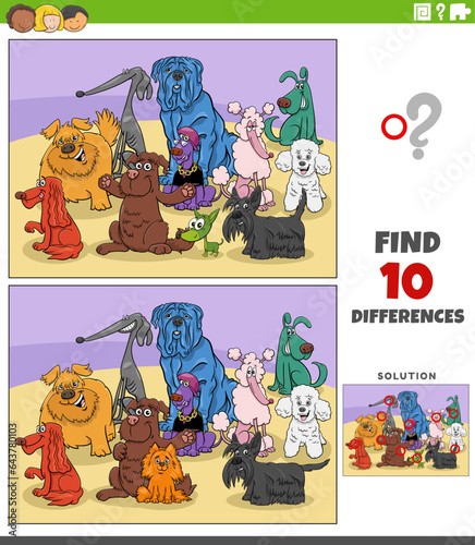 differences activity with cartoon colorful dogs characters group