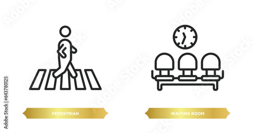 two editable outline icons from signs concept. thin line icons such as pedestrian, waiting room vector.