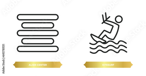two editable outline icons from signs concept. thin line icons such as align center, kitesurf vector.