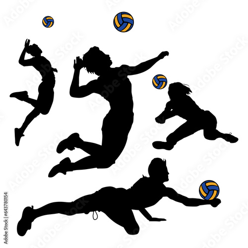 collection of silhouettes female volleyball players. vector illustration