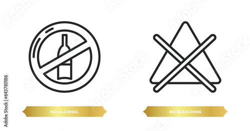 two editable outline icons from signs concept. thin line icons such as no alcohol, no bleaching vector.
