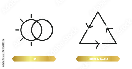 two editable outline icons from shapes concept. thin line icons such as hdr, non recyclable vector.