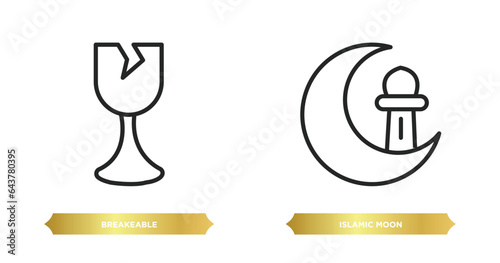 two editable outline icons from shapes concept. thin line icons such as breakeable, islamic moon vector.