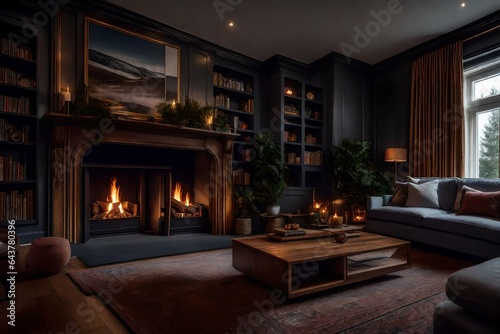 a cozy living room witha fireplace and plush sofas