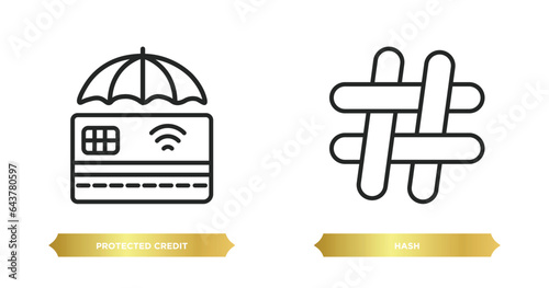two editable outline icons from security concept. thin line icons such as protected credit card, hash vector.