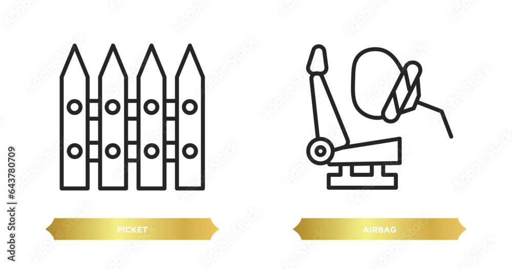 two editable outline icons from security concept. thin line icons such as picket, airbag vector.