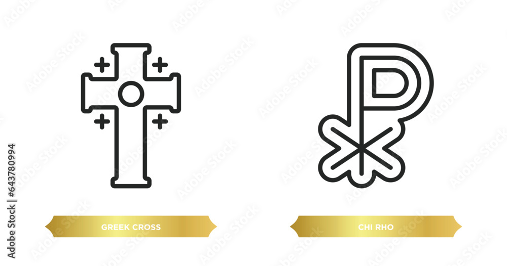 Fototapeta premium two editable outline icons from religion concept. thin line icons such as greek cross, chi rho vector.
