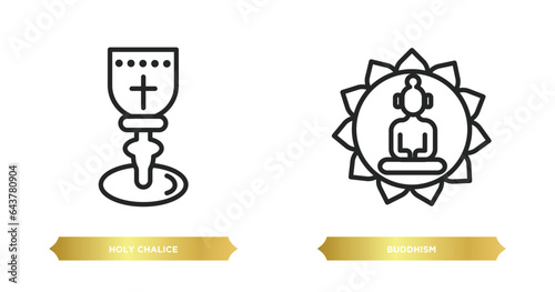 two editable outline icons from religion concept. thin line icons such as holy chalice, buddhism vector.