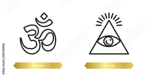 two editable outline icons from religion concept. thin line icons such as hinduism, cao dai vector.