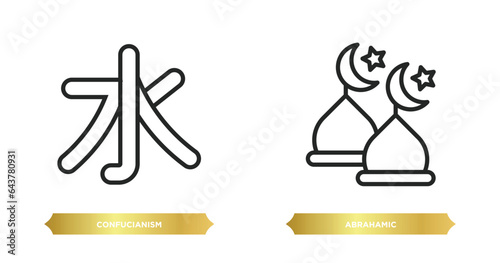 two editable outline icons from religion concept. thin line icons such as confucianism, abrahamic vector.