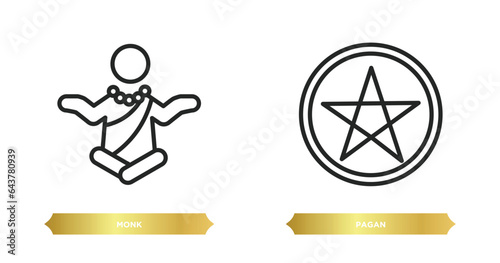 two editable outline icons from religion concept. thin line icons such as monk, pagan vector.