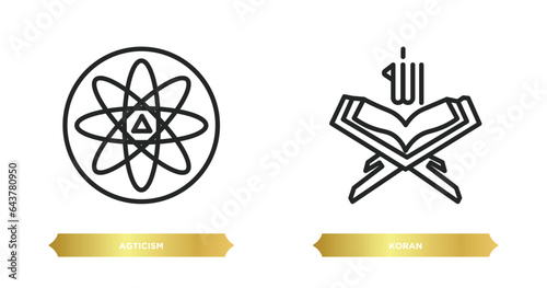 two editable outline icons from religion concept. thin line icons such as agticism, koran vector.