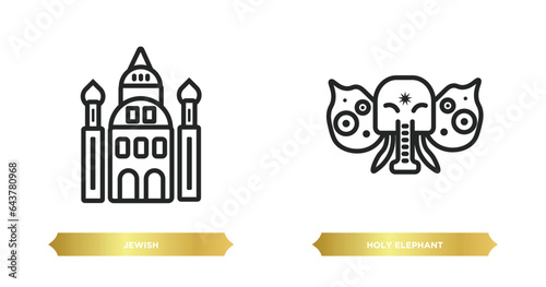 two editable outline icons from religion concept. thin line icons such as jewish, holy elephant vector.