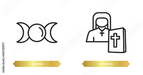 two editable outline icons from religion concept. thin line icons such as goddess, orthodox vector.