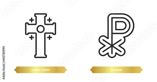 two editable outline icons from religion concept. thin line icons such as greek cross, chi rho vector.