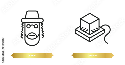 two editable outline icons from religion concept. thin line icons such as rabbi, tefilin vector.