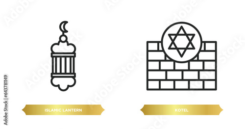 two editable outline icons from religion concept. thin line icons such as islamic lantern, kotel vector.