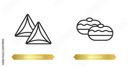 two editable outline icons from religion concept. thin line icons such as hamantaschen, sufganiyah vector.