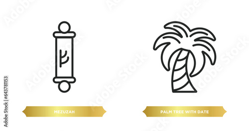 two editable outline icons from religion concept. thin line icons such as mezuzah, palm tree with date vector.