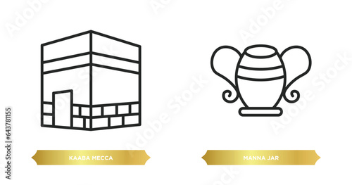 two editable outline icons from religion concept. thin line icons such as kaaba mecca, manna jar vector.