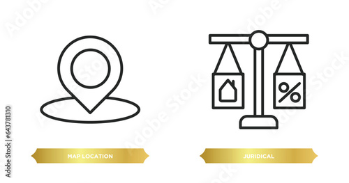 two editable outline icons from real estate concept. thin line icons such as map location, juridical vector.