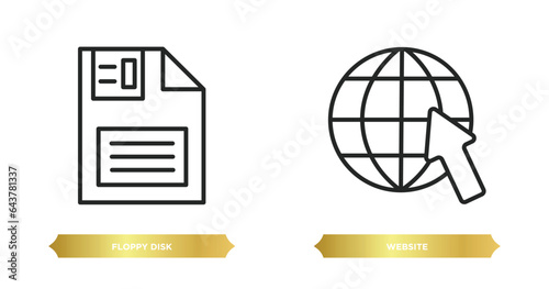 two editable outline icons from seo concept. thin line icons such as floppy disk, website vector.