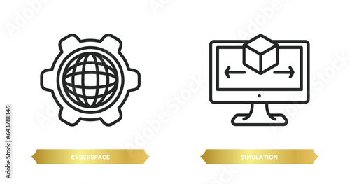 two editable outline icons from programming concept. thin line icons such as cyberspace, simulation vector.