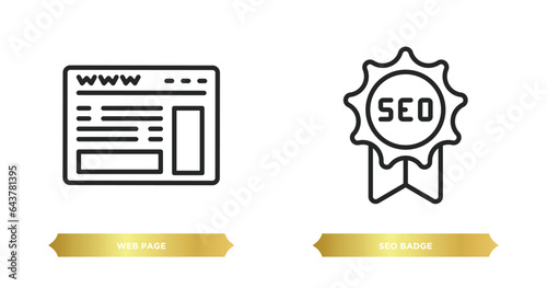 two editable outline icons from programming concept. thin line icons such as web page, seo badge vector.