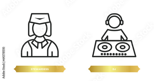 two editable outline icons from professions concept. thin line icons such as stewardess, dj vector.