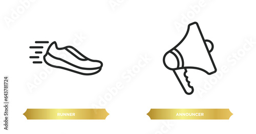 two editable outline icons from people skills concept. thin line icons such as runner, announcer vector.