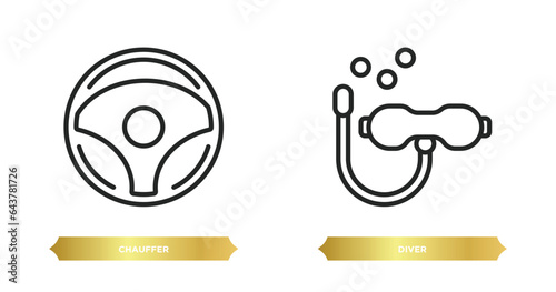 two editable outline icons from people skills concept. thin line icons such as chauffer, diver vector.
