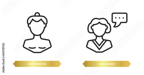 two editable outline icons from people concept. thin line icons such as sumo fighter, monologue vector.