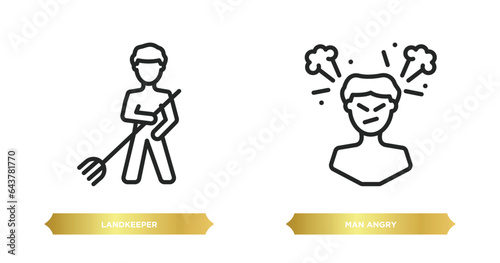 two editable outline icons from people concept. thin line icons such as landkeeper, man angry vector.
