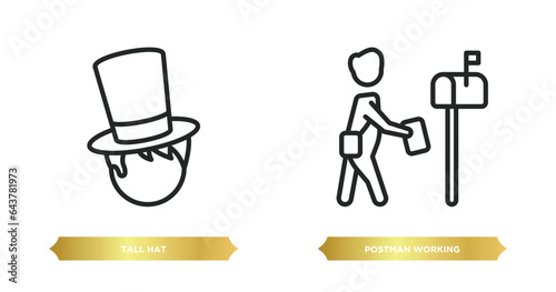 two editable outline icons from people concept. thin line icons such as tall hat, postman working vector.