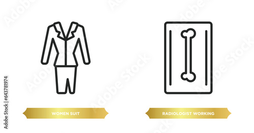 two editable outline icons from people concept. thin line icons such as women suit, radiologist working vector.