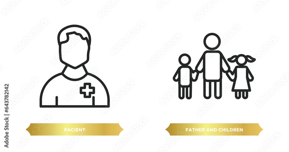 two editable outline icons from people concept. thin line icons such as pacient, father and children vector. two editable outline icons from people concept. thin line icons such as pacient, father and children vector.