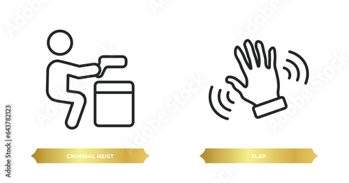 two editable outline icons from people concept. thin line icons such as criminal heist, slap vector.