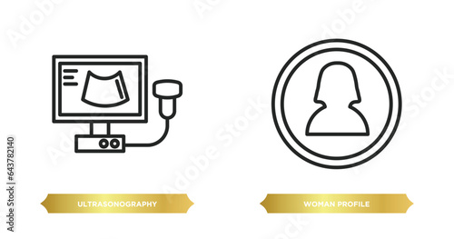 two editable outline icons from people concept. thin line icons such as ultrasonography, woman profile vector.