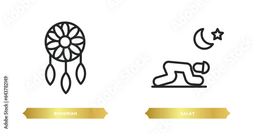 two editable outline icons from people concept. thin line icons such as bohemian, salat vector.