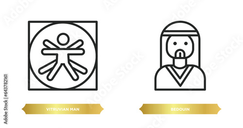 two editable outline icons from people concept. thin line icons such as vitruvian man, bedouin vector.