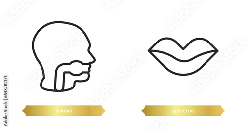 two editable outline icons from people concept. thin line icons such as throat, seductive vector.